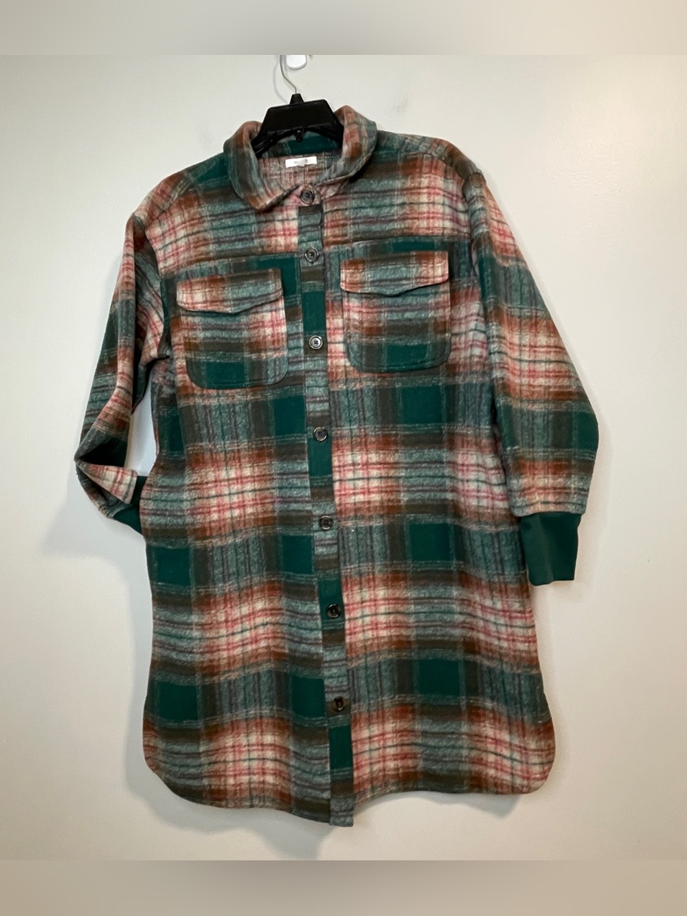Maurices Green and Rust Plaid Longline Utility Shacket Coat